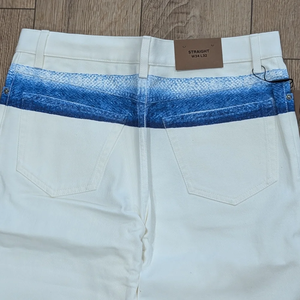 $1550 Mens BURBERRY Mermaid Tail Printed Straight Leg Denim Jeans White 32 - Picture 5 of 8